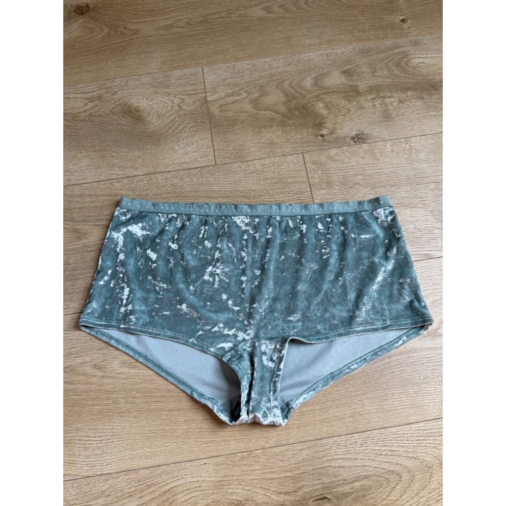 Victoria's Secret Velvet Logo Waist Shortie Boyshort Panties Sage Dust Green XL